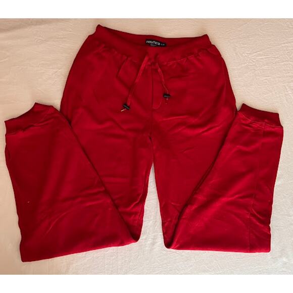 VTG Nautica Sweatpants Mens Classic Red Black Toggles Size L - Picture 1 of 7